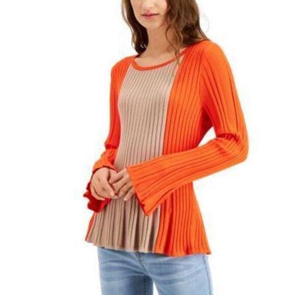 Fever Colorblocked Peplum Sweater Cherry Tomato L - Picture 1 of 1